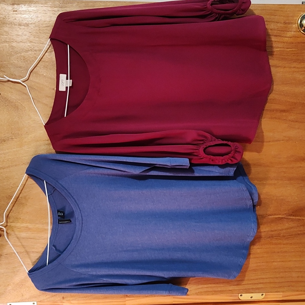*Lot Of 2* Womens ¾-Sleeve Tops Indigo Cynthia Rowley & Magenta LOFT Factory Sm